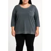 Plus size bombažna majica z okrasnim žepom, siva