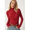 Happiness Istanbul Womens Tile Ruffle Detail Sandy Blouse with Stand-up Collar