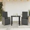 3-dijelni bistro set od poliratana s jastucima sivi