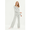 Trendyol Gray Cotton Embroidered Knitted Pajama Set