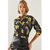 Bianco Lucci Womens Floral Patterned Long Sleeve Mandarin Collar Shirt 21370
