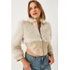 Bianco Lucci Womens Leather Garni Detailed Crop Faux Fur Jacket 2622