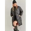Bianco Lucci Womens Quilted Long Coat with Lined Elastic Sleeves.