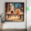 WallXpert uramljena MDF slika DOS055-50, šolja kakaa i kolačić na klupi u snegu, 50 x 50 cm