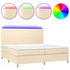 Vidaxl Box spring postelja z vzmetnico LED krem 200x200 cm blago
