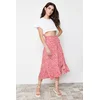 Trendyol Red Printed High Waist Flexible Skirt with Gather Detail and Flounce