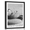 Plakat s paspartujem modri metulj za Zen kamnu v črnobeli varianti - 20x30 silver