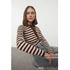 Trendyol Brown Polo Neck Basic Striped Knitwear Sweater