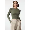 Trendyol Khaki Premium Viscose Crew Neck Crop Stretchy Knitted Blouse