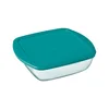 Square food storage container, with lid, resistant borosilicate glass,