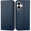 SHIELDON usnjena preklopna torbica za iPhone 16 Plus – Temno modra