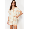 Trendyol Ecru-Orange Galaxy Patterned Viscose Woven Pajamas Set
