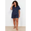 Trendyol Curve Navy Blue Heart Pattern Knitted Pajamas Set