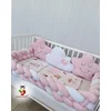 Bubamara037 Set za krevetac sa ogradicom od pletenica, sa lastišom, Roze-Beli