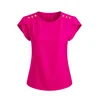 REGINA FASHION Bluza Short Sleeve Blouse with Decorative Shoulder Buttons neonsko roza