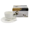 Porcelanasta skodelica s krožnikom in žličko 210 ml v škatli, kot darilo