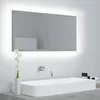 shumee vidaXL Kopalniško ogledalo z LED-lučjo, betonsko sivo, 90 x 8,5 x 37 cm, ploščice