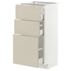 METOD / MAXIMERA Podni element s 3 fioke, bela/Havstorp bež, 40x37 cm