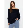 Trendyol Navy Blue Soft Textured Carmen Collar Knitwear Sweater
