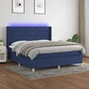 Greatstore Box spring postelja z vzmetnico LED modra 180x200 cm blago