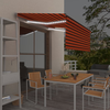 vidaXL Avtomatska tenda s senčilom LED + senzor 3,5×2,5m oranžna/rjava