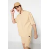 Trendyol Limited Edition Beige Oversize 100% Cotton Labeled Textured Basic Thick T-Shirt