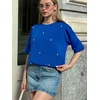 Trend Alaçati Stili Majica kobalt modra