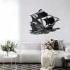 WallXpert metalni zidni ukras 5355, stari jedrenjak na talasima, 60 x 48 cm, crni