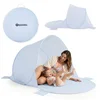 HyperMotion Samorazklopni plažni šotor 200 x 130 x 90 cm svetlo moder - samodejni pop-up sistem, jekleno ogrodje, 4 obtežilni žepi, teža 0,8 kg