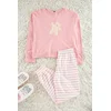 Trendyol Pink Cotton Teddy Bear Printed Striped T-shirt-Jogger Knitted Pajama Set