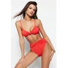 Trendyol Red Knotted Textured High Waist Bikini Bottoms With Regular Leg
