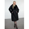 Trendyol Curve Black Regular Fit Fur Detailed Collar and Sleeve Wool Blend Cashmere Coat