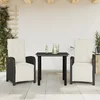 3-dijelni bistro set s jastucima crni od poliratana