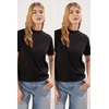 Trendyol Black-Black 2-Pack 100% Cotton Basic Stand Collar Knitted T-Shirt