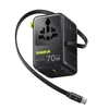 70W Potovalni adapter Baseus EnerCore CG11 (E0307E00) EU/UK/US/AU, 2x AC, 2x USB-A, USB-C z izvlečnim USB-C kablom - black