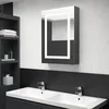shumee vidaXL Kopalniška omarica z ogledalom in LED lučkami sijajno siva 50x13x70 cm