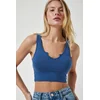 Happiness Istanbul Womens Indigo Blue Strappy Crop Knitted Blouse