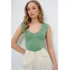 Trend Alacati Stili Ženska bluza bez rukava Alc-X13753, V-izrez, Zelena