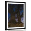Plakat s paspartujem drevesa v nočni pokrajini - 30x45 silver
