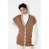Trendyol Brown Collar Stripe Detailed Knitwear Sweater