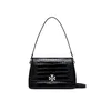 Ročna torba Tory Burch Charlie Embossed Croc Shoulder Bag 183354 Črna