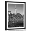 Plakat s paspartujem center New Yorka v črnobeli varianti - 20x30 no frame
