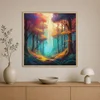 WallXpert uramljena slika na platnu Cc-K-Ah-1009, šarena bajkovita šuma sa zracima svetlosti, 80 x 80 cm