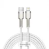 BASEUS Kabel za iPhone USB-C – Lightning serije Metal Data 20 W PD, 2 m – bel