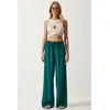 Happiness Istanbul Womens Emerald Green Flowy Knitted Palazzo Trousers