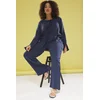 Trendyol Curve Navy Blue Bowknot Muslin 100% Cotton Woven Plus Size Top-Bottom Set