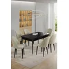 HANAH HOME Rasklopivi trpezarijski sto i stolice (7 delova) Enya Black Marble Cream