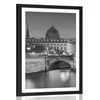 Plakat s paspartujem osupljiva panorama Pariza v črnobeli varianti - 30x45 black