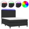 Vidaxl Box spring postelja z vzmetnico LED črna 140x200cm umetno usnje
