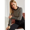 Bianco Lucci Womens Buttoned Sleeve Striped Knitwear Sweater